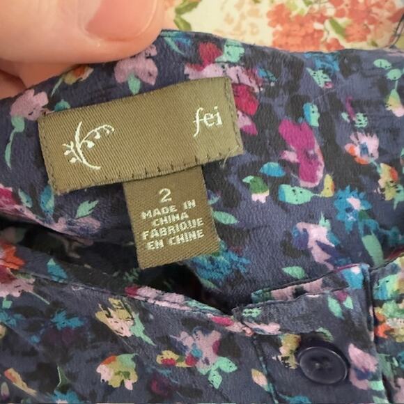 Anthropologie Fei Womens Fairy Grunge Floral Silk Top Size 2 Dark Romantic Belt - Picture 6 of 14